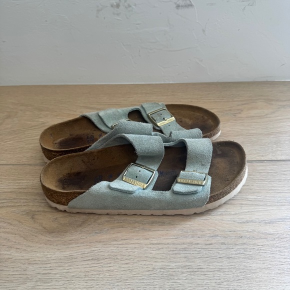 Birkenstock Blue Arizona Double Strap Suede Leather Sandals - Picture 2 of 7